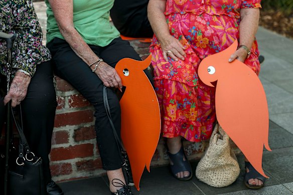 Locals held cardboard cockatoos in tribute to Haines.