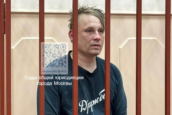 Russian journalist Konstantin Gabov attends a hearing at a court in Moscow.