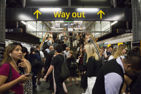 Sydney’s Town Hall Station during pre-pandemic peak hour.