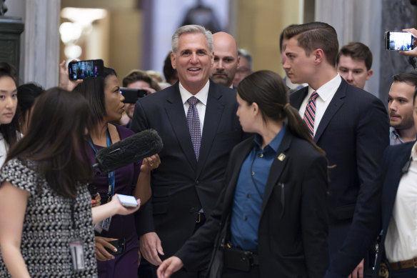 Speaker of the House Kevin McCarthy walks to the House chamber at the Capitol in Washington. The bill passed the lower house.