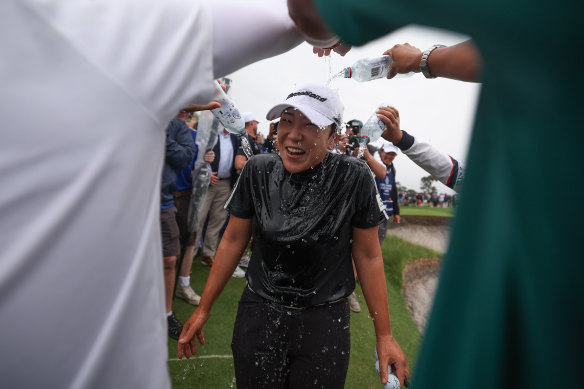 Korea’s Jiyai Shin celebrates her Australian Open victory.