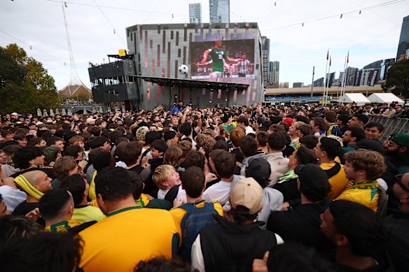 The big screen in Federation Square for the Socceroos match at the FIFA World Cup last month.