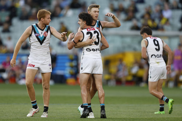 Power celebrate a goal.