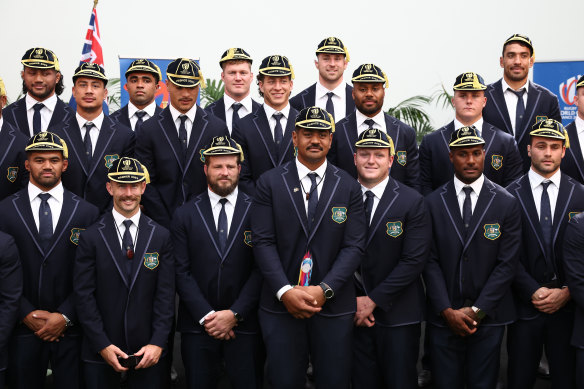 Wallabies players at an official World Cup welcome in Saint-Etienne on Friday.