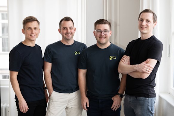 Go1 co-founders and co-chief executives Chris Eigeland (second from left) and Andrew Barnes with Blinkist co-founders Tobias Balling (left), and Holger Seim, after the acquisition deal was sealed.