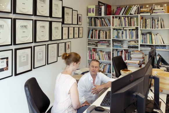 In Perry’s Double Bay office with his CFO Carly Grainger. Perry found the long approval time for his latest development very frustrating. “I’d hate to be a normal person trying to get into the suburb.” 