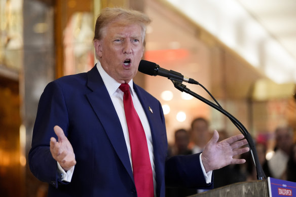 Former president Donald Trump speaks at Trump Tower, a day after being criminally convicted.