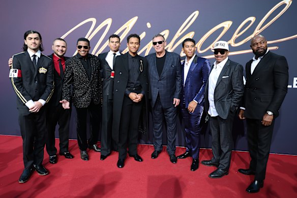 Bigi Jackson, Prince Jackson, Jackie Jackson, Jaafar Jackson, Graham King, Marlon Jackson, Antoine Fuqua and guests at the global fan premiere of Michael in Berlin.