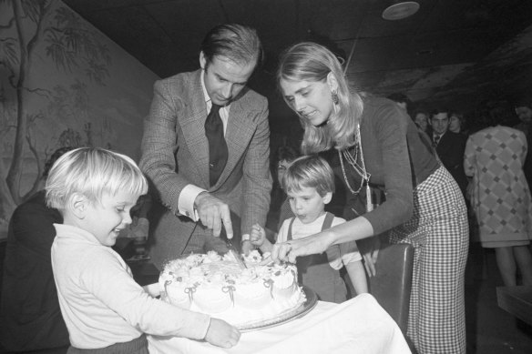 Beau (left) and Hunter with Joe and Joe’s first wife (and the boys’ mother), Neilia, in 1972.