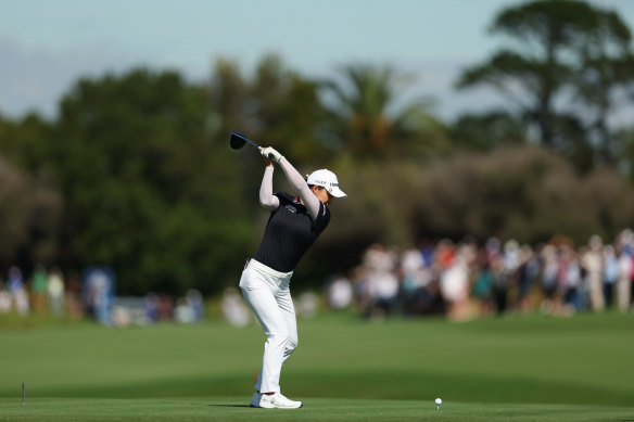 Minjee Lee tees off during her first round.