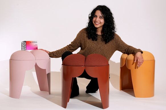 Maryam Moghadam with her Cheeky stools. She hopes her work can spark conversation through humour.