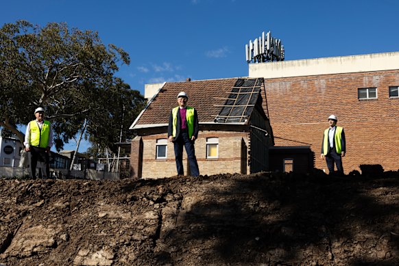 Bishop Edwards (centre), with Ross Jones, chief executive of Sydney Anglican Property (left) and developer Charles Daoud (right) at the site.