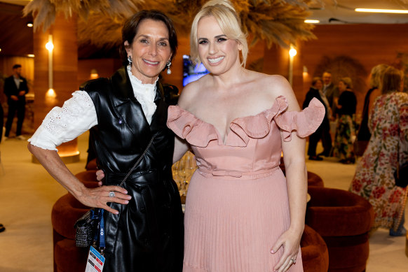 Tennis Australia chair Jayne Hrdlicka (left) and Rebel Wilson at the Australian Open.