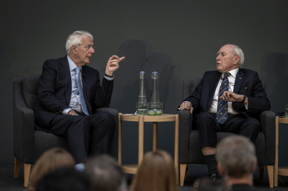 Sir John Major and John Howard speak at The Britain Australia Society event The Politics of Cricket.