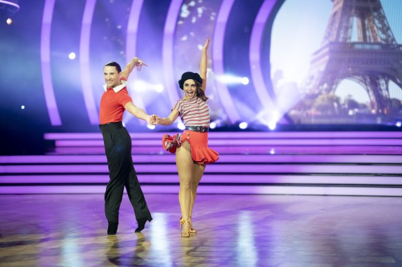 Pia Miranda, with her dancing partner Declan Taylor, on the set of Dancing with the Stars.