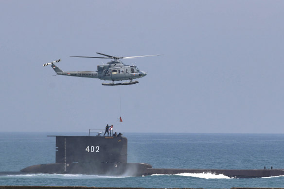 The KRI Nanggala-402 submarine - pictured during a naval drill in 2017 - is missing north of Bali.