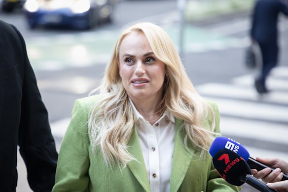 Rebel Wilson outside the Federal Court in Sydney in April.