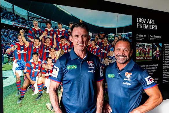 Members of the 1997 premiership winning Newcastle Knights team Stephen Crowe and Robbie O’Davis.