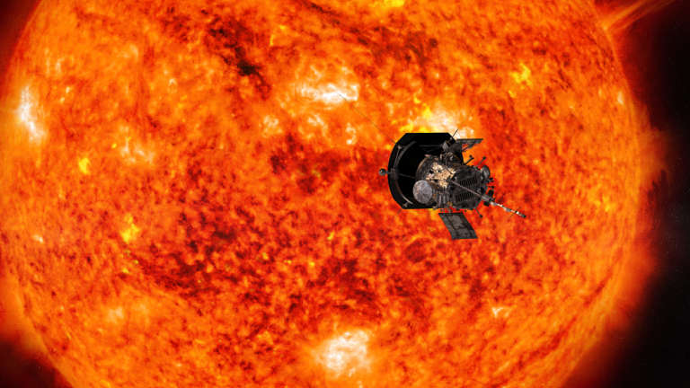 An illustration from NASA shows the Parker Solar Probe spacecraft approaching the sun.