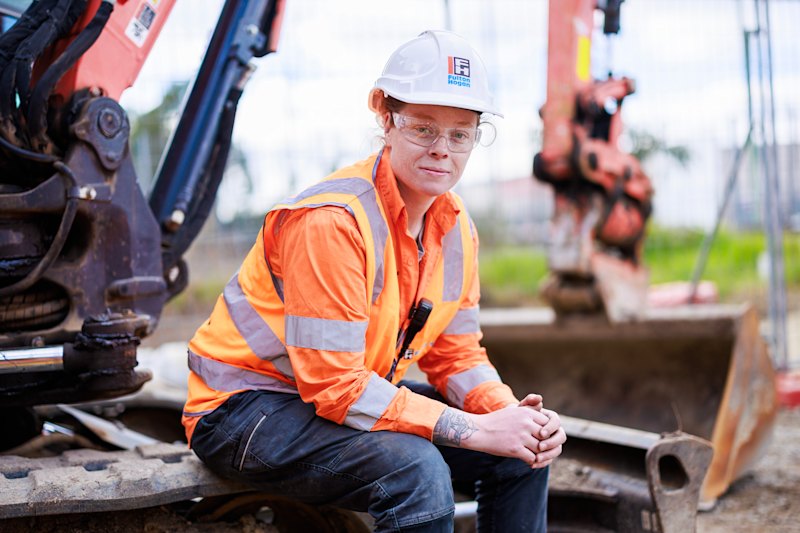 Tayla Stahl works as a labourer on a Fulton Hogan construction site.