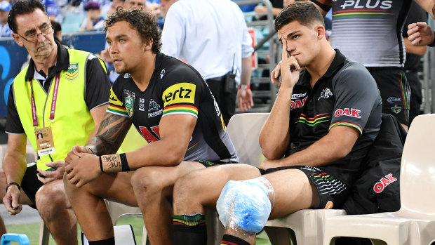 Insult to injury: Nathan Cleary looks on as the Panthers suffer their first loss of the season on Friday night.