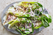 Cos salad with tahini and molasses.