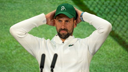 Novak Djokovic speaking to the media, following his defeat against Jannik Sinner.