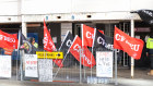 CFMEU stikes outside Cross River Rail sites in Brisbane on Tuesday.