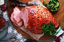 Rum and ginger glazed ham.