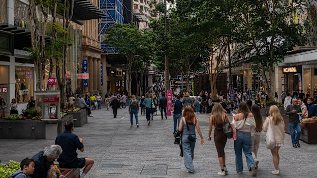 Vacancy rates are high but foot traffic is up in Brisbane’s Queen Street Mall. 