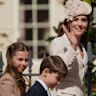 Princess Charlotte, Prince Louis and Catherine, Princess of Wales attend the 2026 Easter Matins Service at St George's Chapel on April 05, 2026 in Windsor, England. 