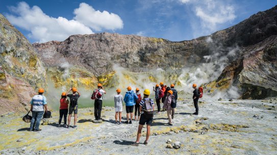 Tourists get up close during a White Island Tours trip in February this year.
