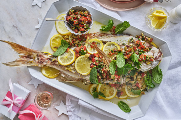 Julia Busuttil Nishimura’s Maltese-style stuffed snapper.