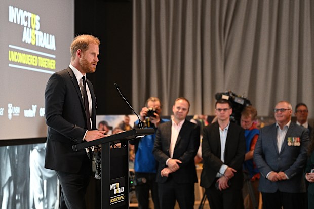 CANBERRA, AUSTRALIA - APRIL 15: Prince Harry, Duke of Sussex delivers a speech at the Invictus Australia Reception during a visit to The Australian War Memorial on April 15, 2026 in Canberra, Australia. The Duke and Duchess of Sussex are on a four-day visit to Australia, with engagements across Melbourne, Canberra and Sydney. (Photo by Wendell Teodoro/Getty Images)