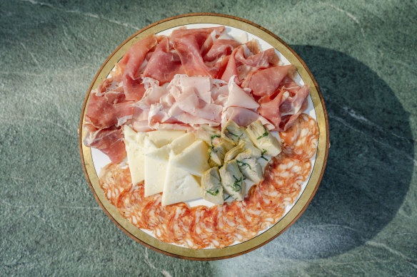 The antipasto plate at a’Mare Cucinetta includes salumi, cheeses and marinated vegetables.