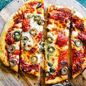This pizza contains everything you love about a dirty martini.