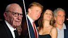 Donald Trump with his now-wife Melania, alongside Jeffrey Epstein and Ghislaine Maxwell at Trump’s Mar-a-Lago resort in 2000. Inset: Rupert Murdoch.