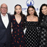 Rupert Murdoch with his daughters  Chloe and Grace, and their mother, Wendi, in New York in 2019.