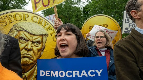 More than 100 protesters descended on the Trump National Golf Club.