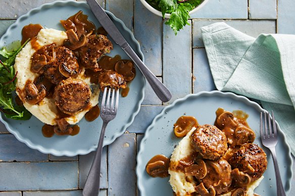 RecipeTin Eats’ rissoles with mushroom gravy.