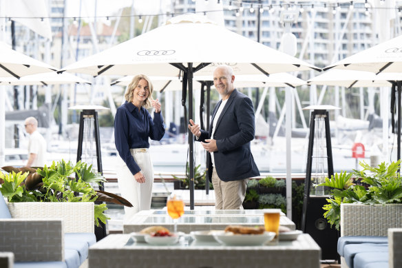 Cruising Yacht Club of Australia chief executive Justine Kirkjian (left) and Boathouse Group chief executive Antony Jones have formed a partnership to start a new upmarket waterfront restaurant at the club.