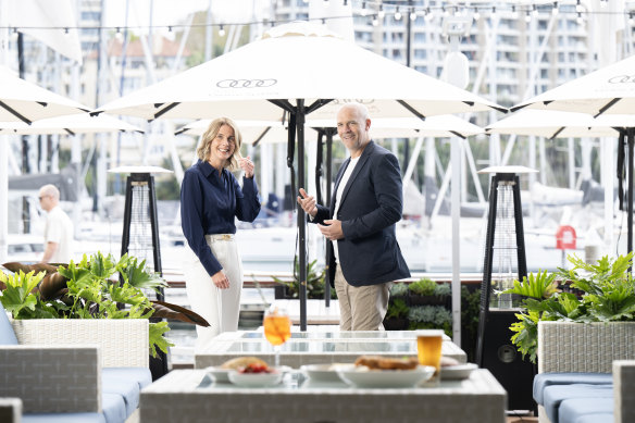 Cruising Yacht Club of Australia chief executive Justine Kirkjian (left) and Boathouse Group chief executive Antony Jones at the club last year.