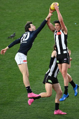 Aerial threat: Oliver Henry marks strongly against Carlton.