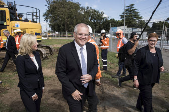 Prime Scott Morrison visits the Mulgoa Road Corridor with Foreign Affairs Minister Marise Payne and candidate for Lindsay Melissa McIntosh on April 12, 2019.