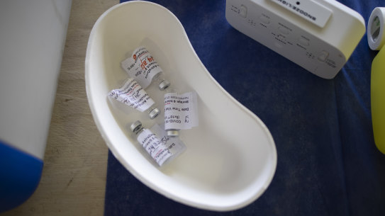 Doses of the AstraZeneca COVID-19 vaccine are seen at the Boigu community centre on March 24, 2021 in Boigu Island, Australia. COVID-19 vaccinations have started ahead of schedule in the Torres Strait, with health authorities bringing forward the coronavirus vaccine rollout amid growing concerns of an outbreak in the remote region as nearby Papua New Guinea grapples with a COVID-19 epidemic.