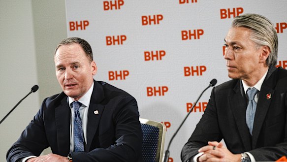 Both Ken MacKenzie (left) and Mike Henry told investors they were sorry for the tragic and disastrous consequences of the Fundao dam collapse in Brazil.