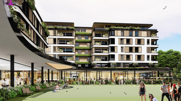An artist's impression of the Waverley Bowling Club, which would be redeveloped to include seniors' housing, childcare facilities and a smaller bowling club.