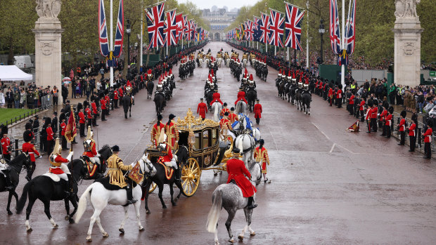 The coronation procession along The Mall.