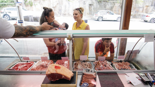 Lauren Maxwell misses eating red meat as she helps her daughter Hayley shop for the long weekend at the butcher in Arncliffe.