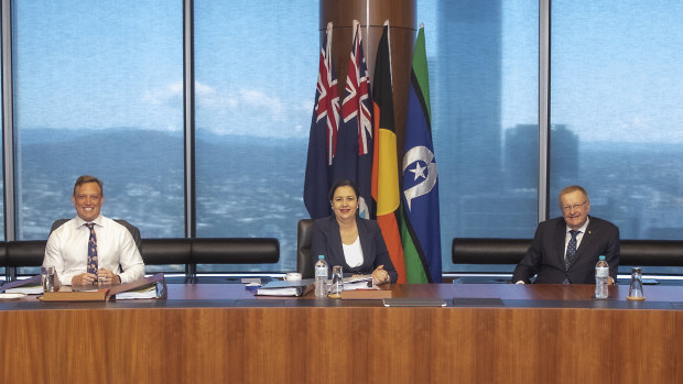 AOC Chairman John Coates (right) attending the Queensland Government cabinet meeting on Monday.